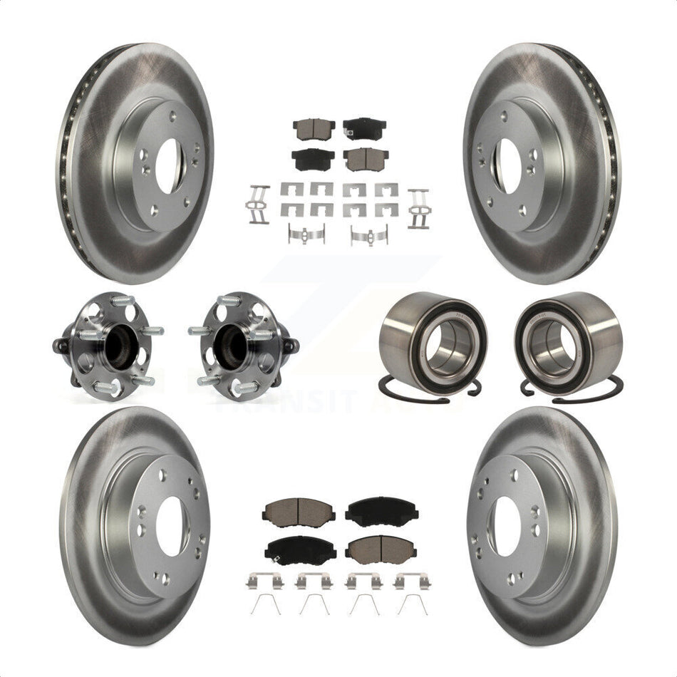Front Rear Wheel Hub Bearings Assembly Coated Disc Brake Rotors And Ceramic Pads Kit (10Pc) For Honda Civic KBB-118006 by Transit Auto