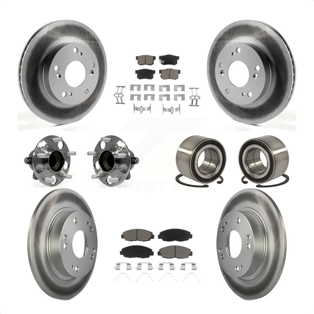 Front Rear Wheel Hub Bearings Assembly Coated Disc Brake Rotors And Ceramic Pads Kit (10Pc) For 2013-2014 Honda Civic LX with Manual transmission KBB-118007 by Transit Auto