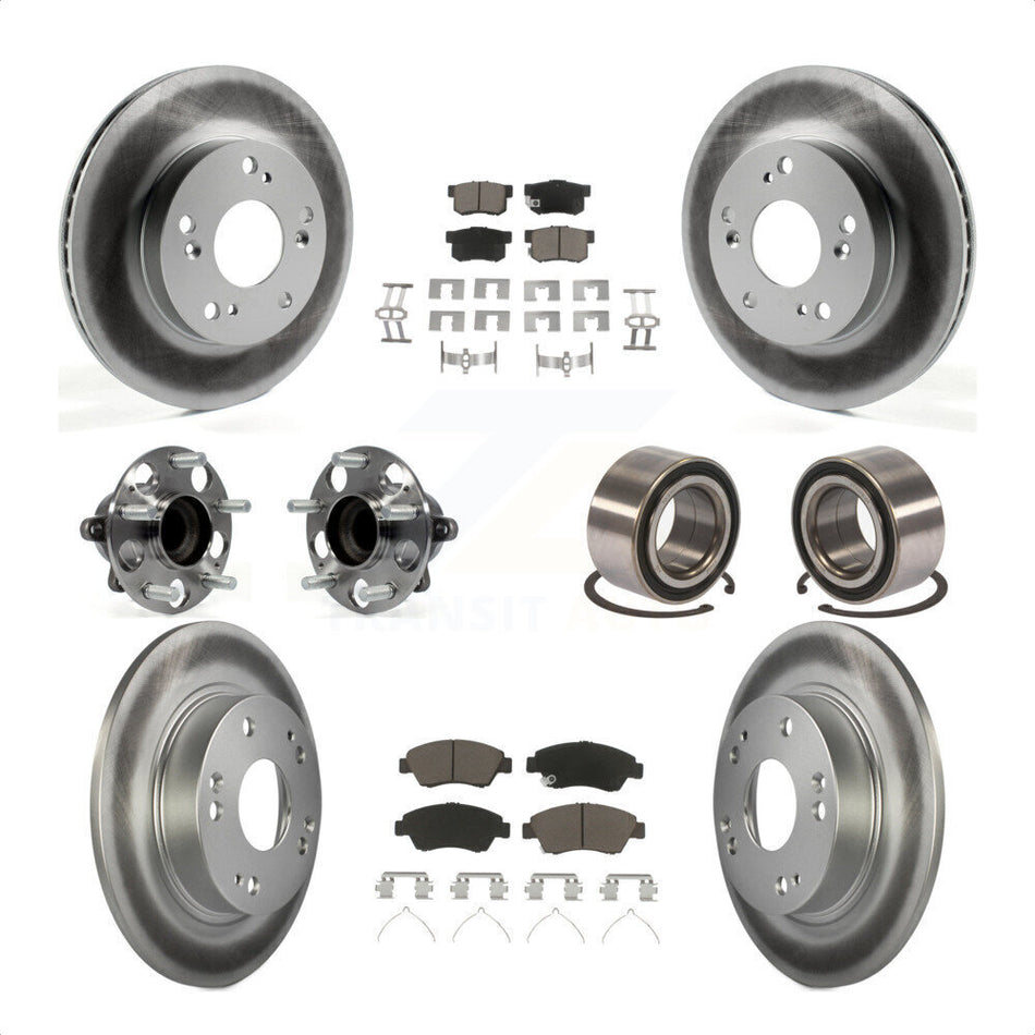 Front Rear Wheel Hub Bearings Assembly Coated Disc Brake Rotors And Ceramic Pads Kit (10Pc) For 2015 Acura ILX 1.5L KBB-118014 by Transit Auto