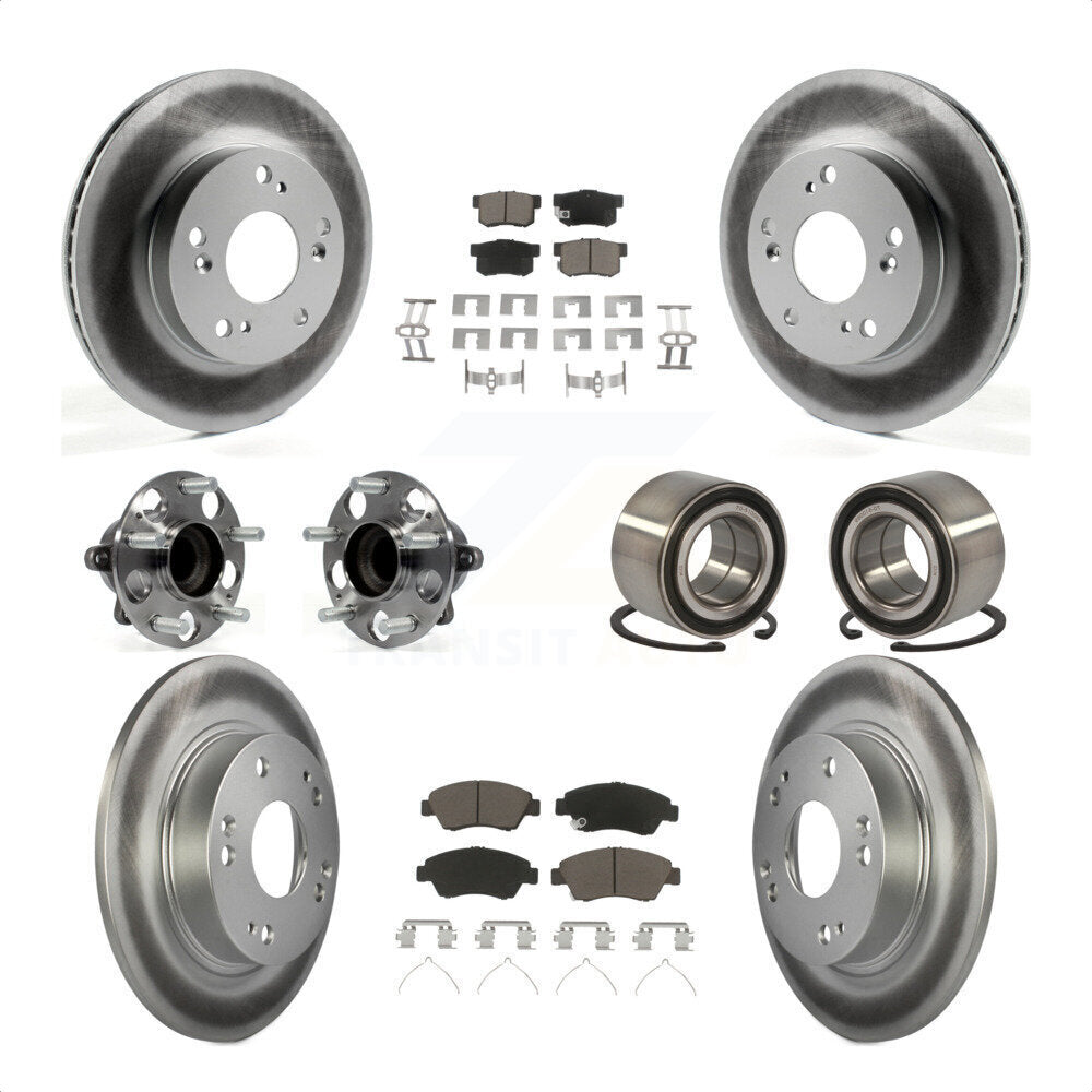 Front Rear Wheel Hub Bearings Assembly Coated Disc Brake Rotors And Ceramic Pads Kit (10Pc) For 2013-2014 Acura ILX 1.5L KBB-118015 by Transit Auto