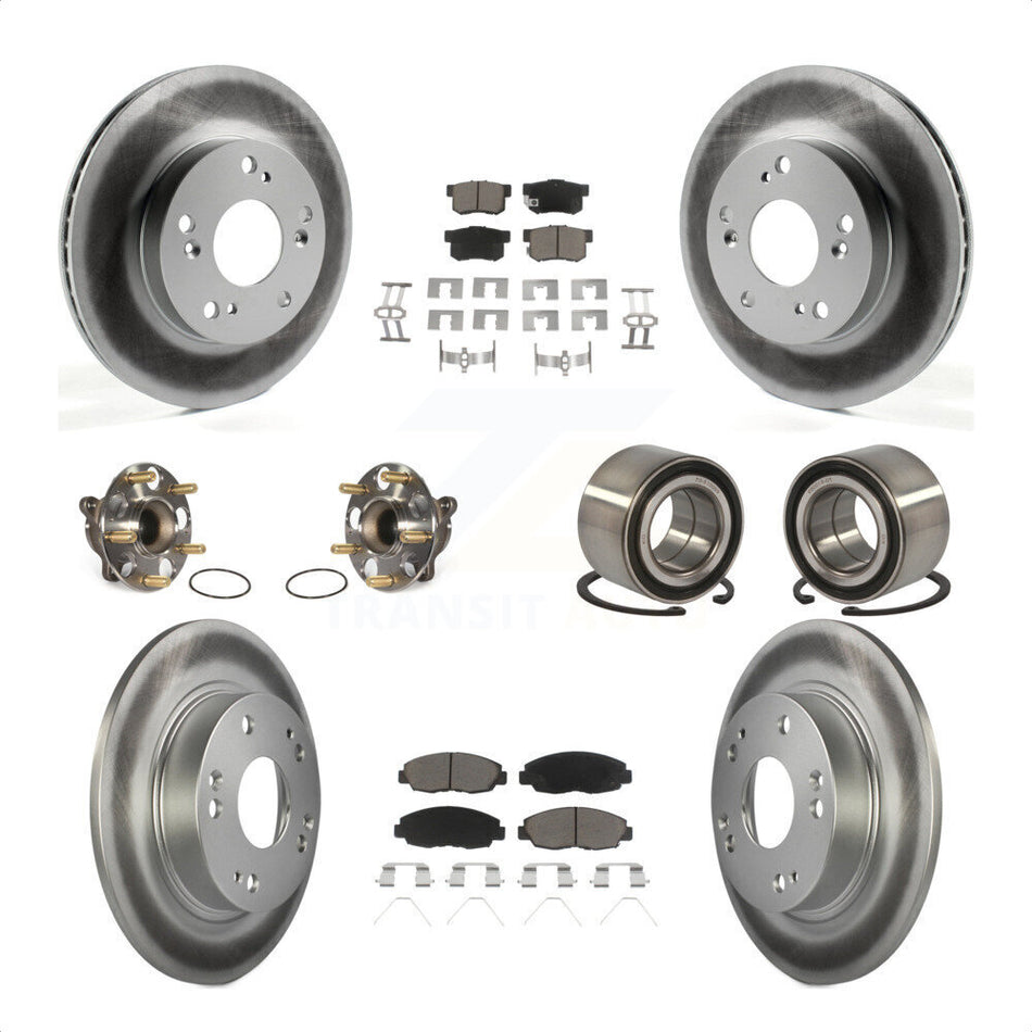 Front Rear Wheel Hub Bearings Assembly Coated Disc Brake Rotors And Ceramic Pads Kit (10Pc) For Honda Civic KBB-118024 by Transit Auto