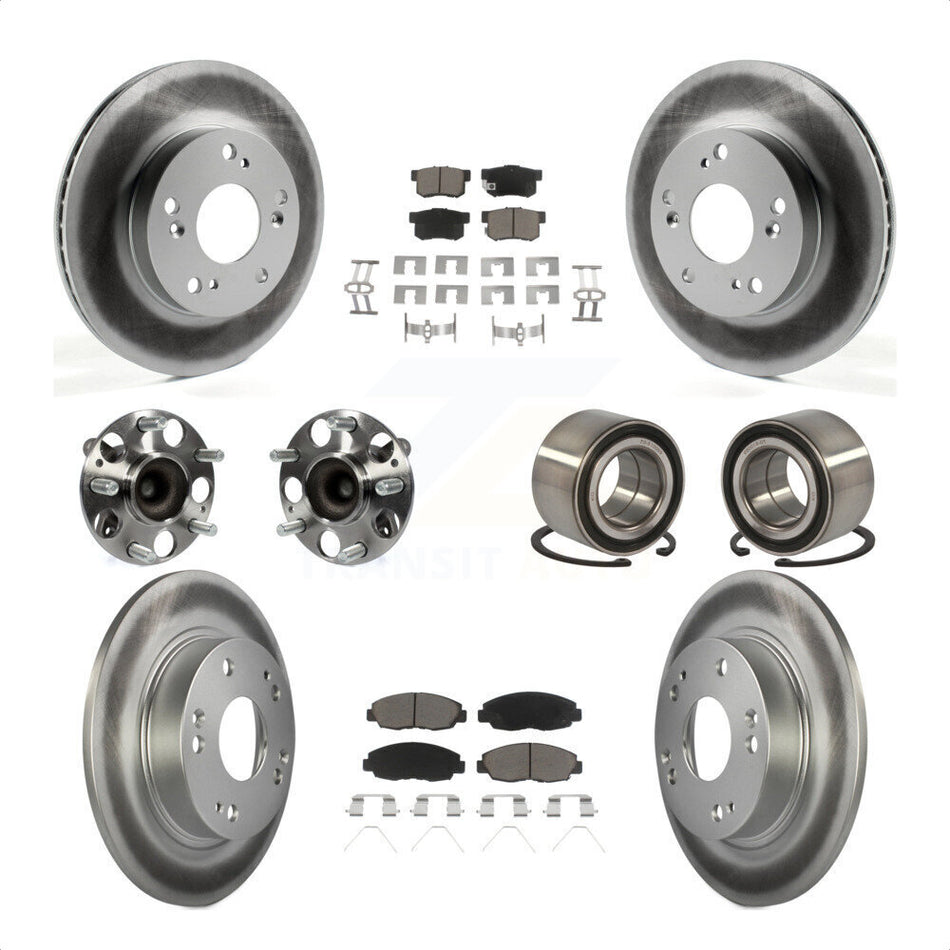 Front Rear Wheel Hub Bearings Assembly Coated Disc Brake Rotors And Ceramic Pads Kit (10Pc) For 2012 Honda Civic LX Vehicles Manufactured In Canada KBB-118025 by Transit Auto