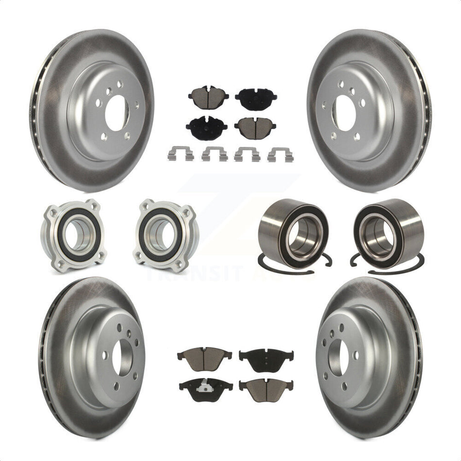 Front Rear Wheel Hub Bearings Assembly Coated Disc Brake Rotors And Ceramic Pads Kit (10Pc) For 2011-2012 BMW 535i xDrive KBB-118026 by Transit Auto