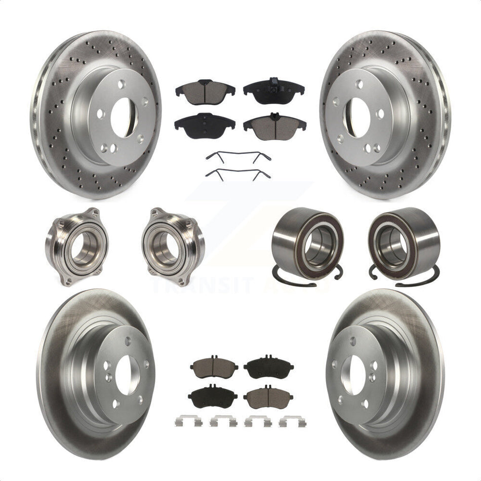 Front Rear Wheel Hub Bearings Assembly Coated Disc Brake Rotors And Ceramic Pads Kit (10Pc) For Mercedes-Benz C300 KBB-118047 by Transit Auto