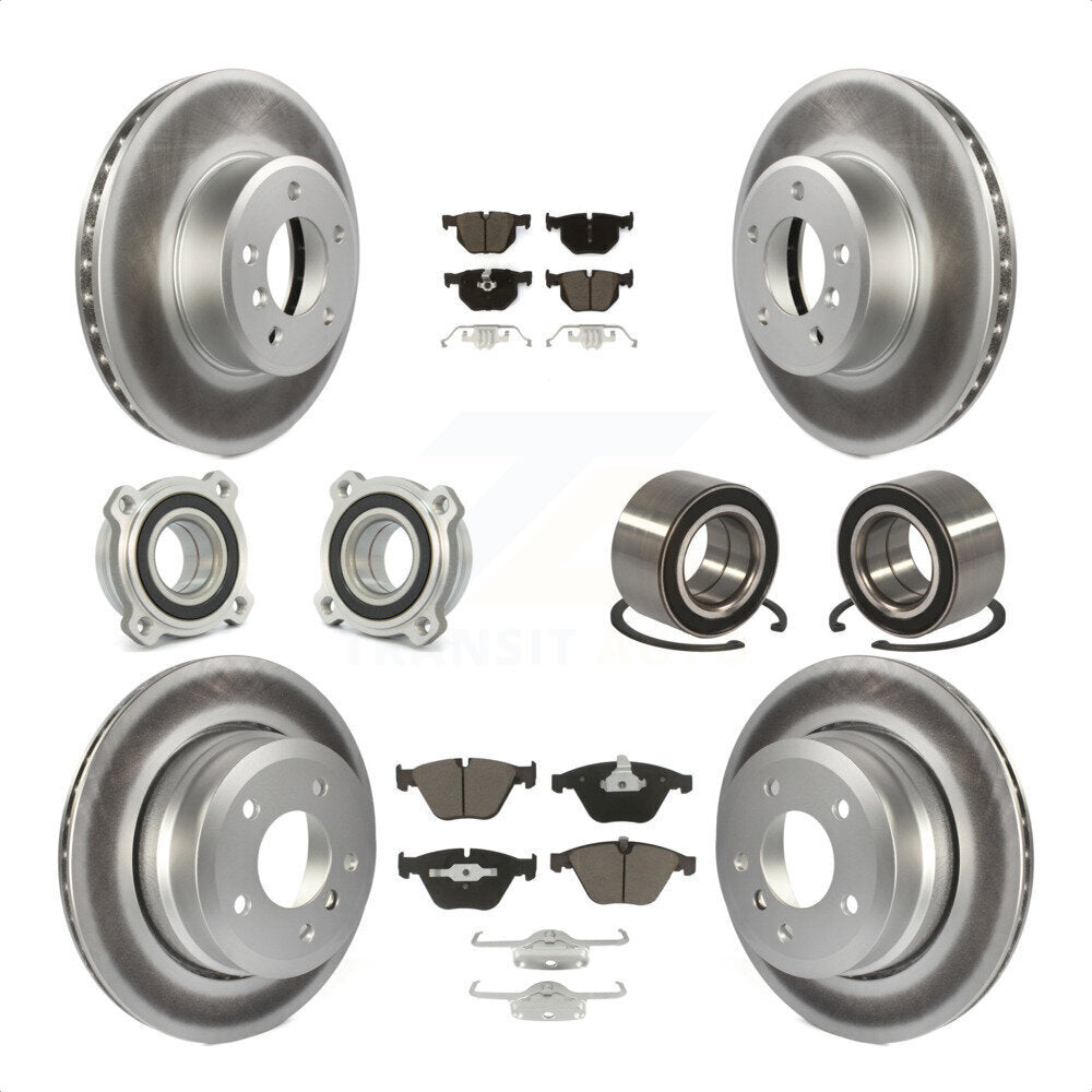 Front Rear Wheel Hub Bearings Assembly Coated Disc Brake Rotors And Ceramic Pads Kit (10Pc) For BMW 535xi 535i xDrive 525xi KBB-118074 by Transit Auto
