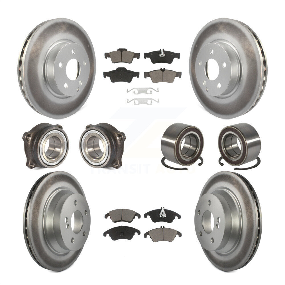 Front Rear Wheel Hub Bearings Assembly Coated Disc Brake Rotors And Ceramic Pads Kit (10Pc) For Mercedes-Benz E350 E400 With 322mm Diameter Rotor KBB-118086 by Transit Auto