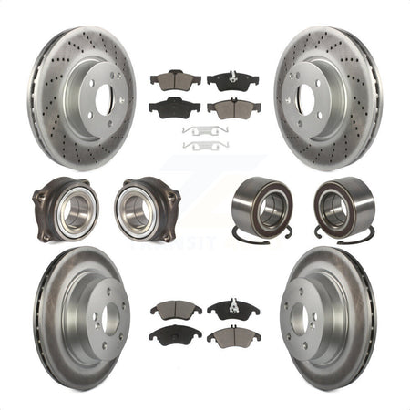 Front Rear Wheel Hub Bearings Assembly Coated Disc Brake Rotors And Ceramic Pads Kit (10Pc) For Mercedes-Benz E350 E400 With 322mm Diameter Rotor KBB-118087 by Transit Auto