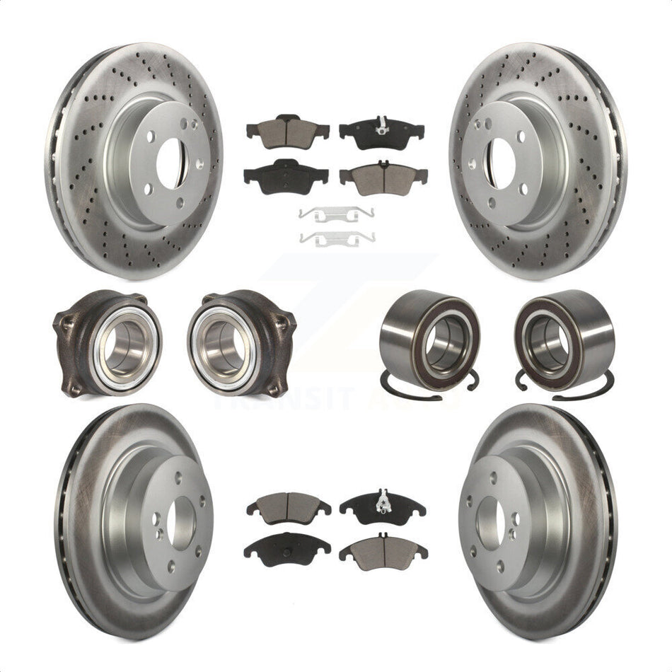 Front Rear Wheel Hub Bearings Assembly Coated Disc Brake Rotors And Ceramic Pads Kit (10Pc) For Mercedes-Benz E350 E400 With 322mm Diameter Rotor KBB-118087 by Transit Auto