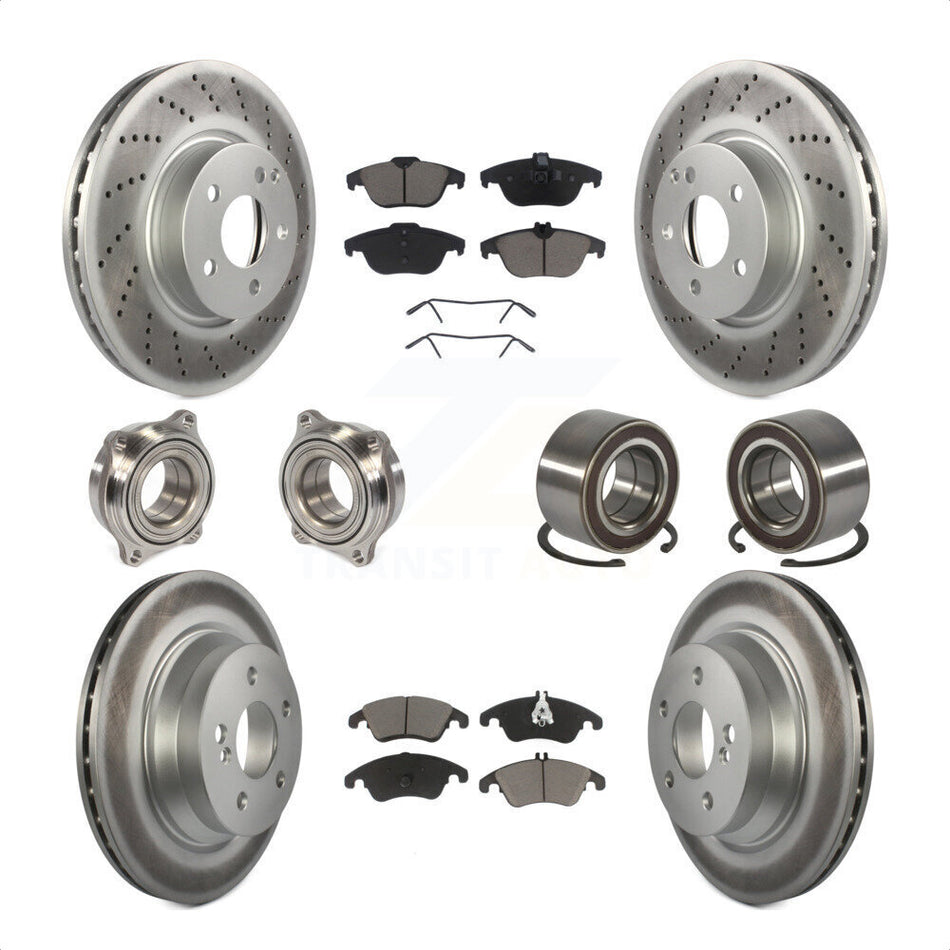 Front Rear Wheel Hub Bearings Assembly Coated Disc Brake Rotors And Ceramic Pads Kit (10Pc) For 2014 Mercedes-Benz E350 Convertible Coupe With 322mm Diameter Rotor KBB-118089 by Transit Auto