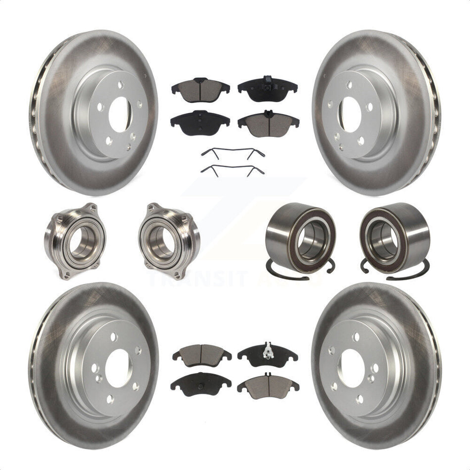 Front Rear Wheel Hub Bearings Assembly Coated Disc Brake Rotors And Ceramic Pads Kit (10Pc) For Mercedes-Benz C300 C350 KBB-118090 by Transit Auto