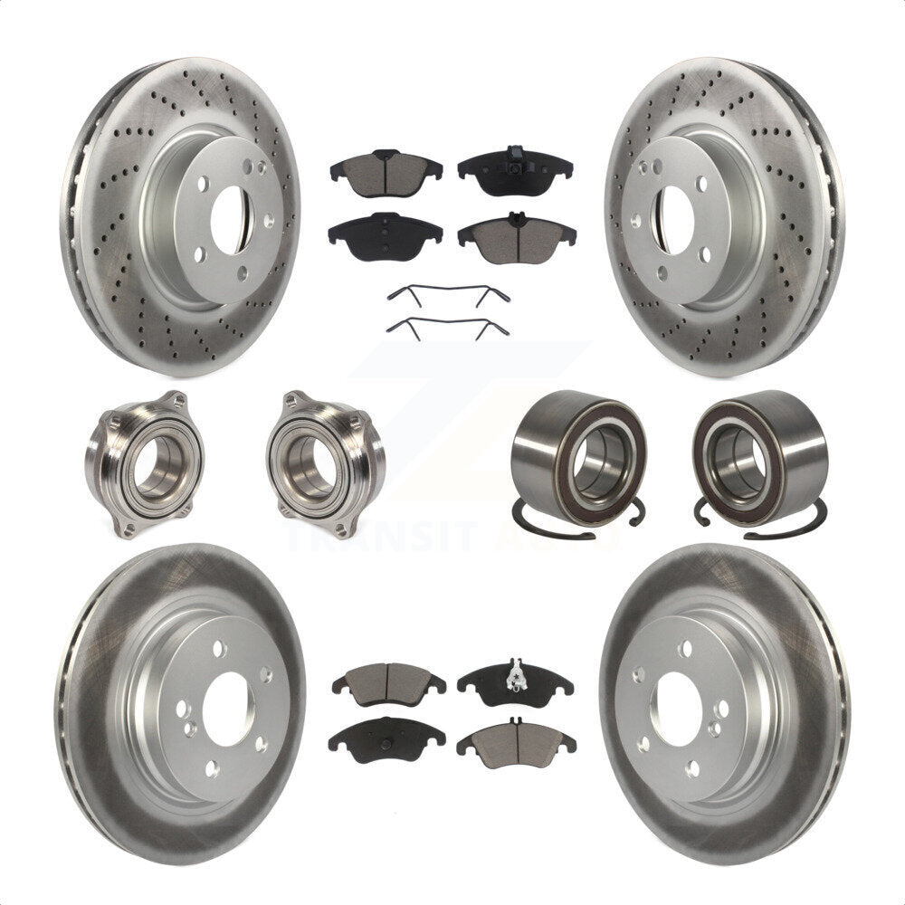 Front Rear Wheel Hub Bearings Assembly Coated Disc Brake Rotors And Ceramic Pads Kit (10Pc) For Mercedes-Benz C300 C350 KBB-118091 by Transit Auto