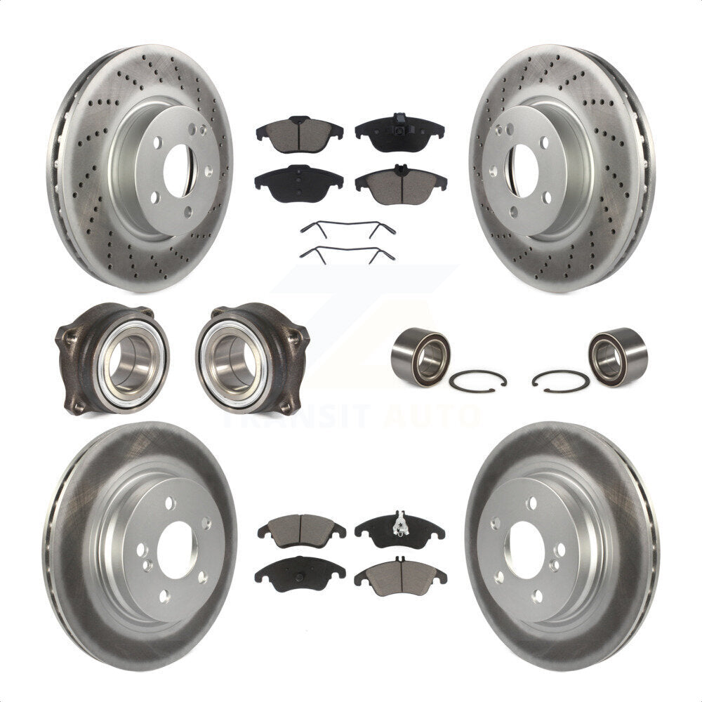 Front Rear Wheel Hub Bearings Assembly Coated Disc Brake Rotors And Ceramic Pads Kit (10Pc) For Mercedes-Benz E350 With 322mm Diameter Rotor KBB-118093 by Transit Auto