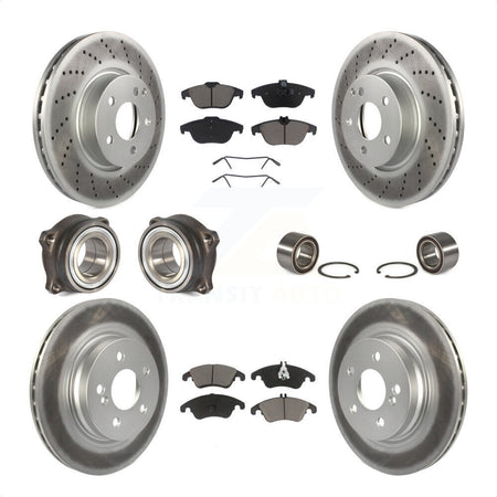 Front Rear Wheel Hub Bearings Assembly Coated Disc Brake Rotors And Ceramic Pads Kit (10Pc) For Mercedes-Benz E350 With 322mm Diameter Rotor KBB-118093 by Transit Auto