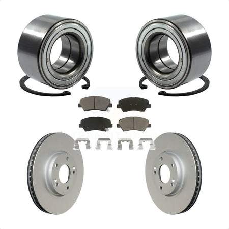 Front Wheel Bearing With Coated Disc Brake Rotors And Ceramic Pads Kit For 2015 Hyundai Veloster Tech RE FLEX SE KBB-118162 by Transit Auto