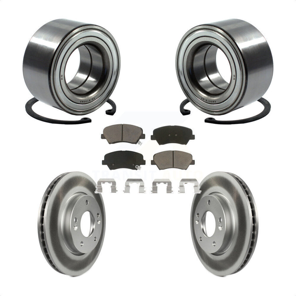 Front Wheel Bearing With Coated Disc Brake Rotors And Ceramic Pads Kit For 2014 Kia Forte5 EX KBB-118164 by Transit Auto