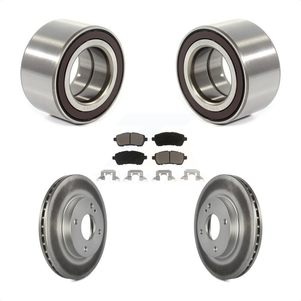 Front Wheel Bearing With Coated Disc Brake Rotors And Ceramic Pads Kit For 2014-2018 Ford Fiesta S Titanium SE KBB-118301 by Transit Auto