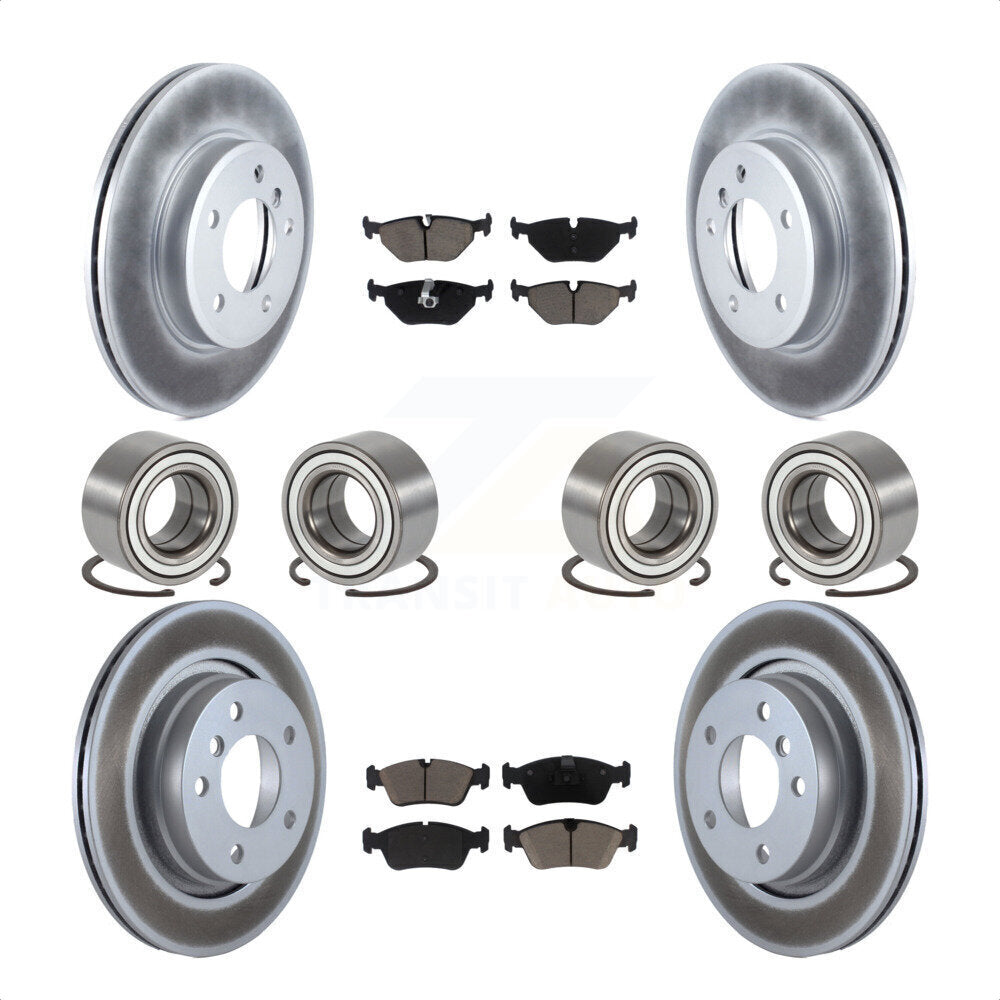 Front Rear Wheel Bearings Coated Disc Brake Rotors And Ceramic Pads Kit (10Pc) For 2001-2005 BMW 325i KBB-118436 by Transit Auto
