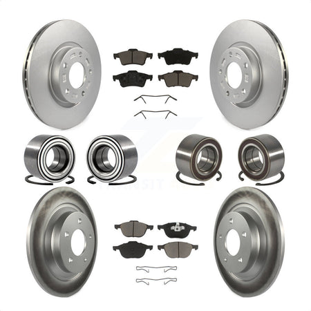 Front Rear Wheel Bearings Coated Disc Brake Rotors And Ceramic Pads Kit (10Pc) For 2006 Mazda 5 To 02 06 KBB-118461 by Transit Auto