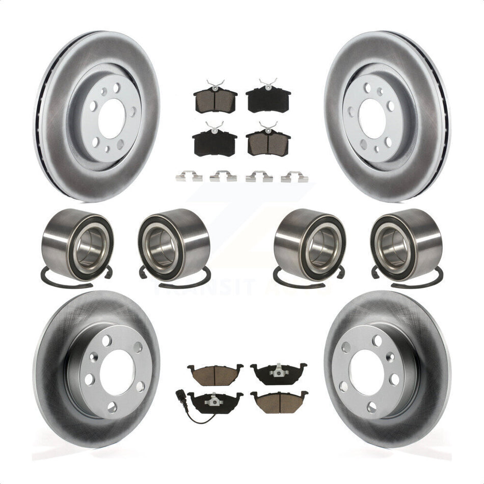 Front Rear Wheel Bearings Coated Disc Brake Rotors And Ceramic Pads Kit (10Pc) For 2004 Volkswagen Golf 2.0L 1.9L KBB-118475 by Transit Auto