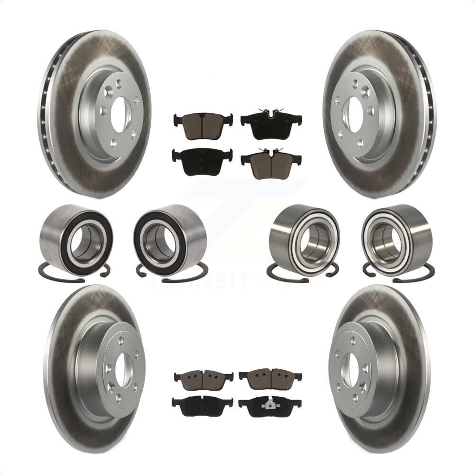 Front Rear Wheel Bearings Coated Disc Brake Rotors And Ceramic Pads Kit (10Pc) For 2016-2017 Land Rover Range Evoque With 300mm Diameter Rotor KBB-118480 by Transit Auto