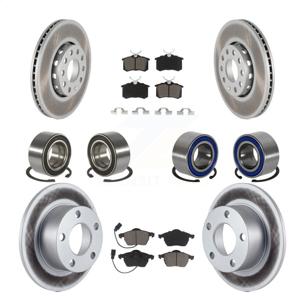 Front Rear Wheel Bearings Coated Disc Brake Rotors And Ceramic Pads Kit (10Pc) For 2000 Volkswagen Passat 1.8L with Turbocharged KBB-118488 by Transit Auto