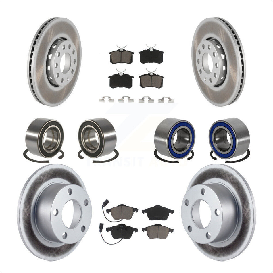 Front Rear Wheel Bearings Coated Disc Brake Rotors And Ceramic Pads Kit (10Pc) For 2000 Volkswagen Passat 1.8L with Turbocharged KBB-118488 by Transit Auto