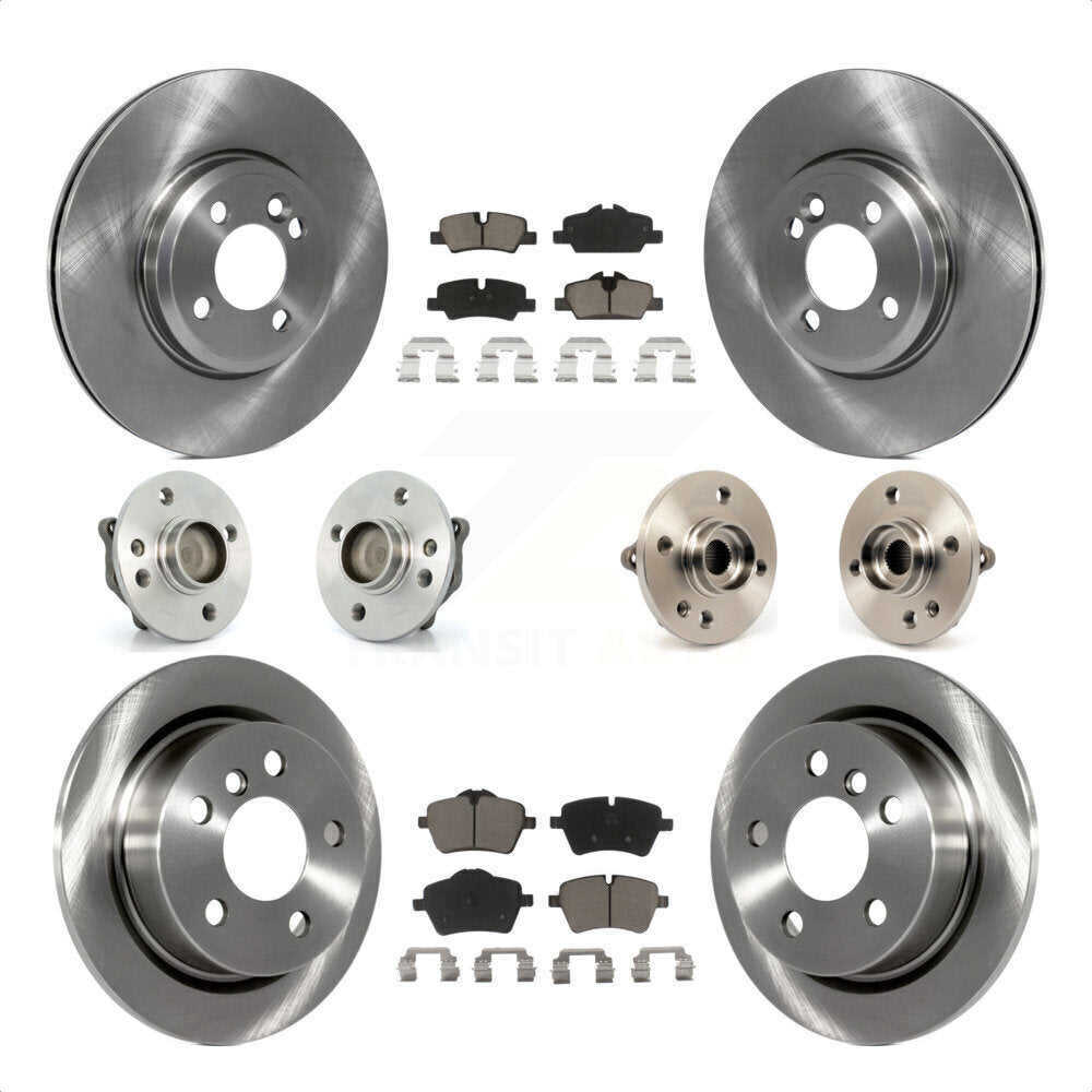 Front Rear Hub Bearings Assembly Disc Brake Rotors And Ceramic Pads Kit (10Pc) For 2015 Mini Cooper Convertible with 2.0L 1.5L With 294mm Diameter Rotor 4 Lug Wheels KBB-119013 by Transit Auto