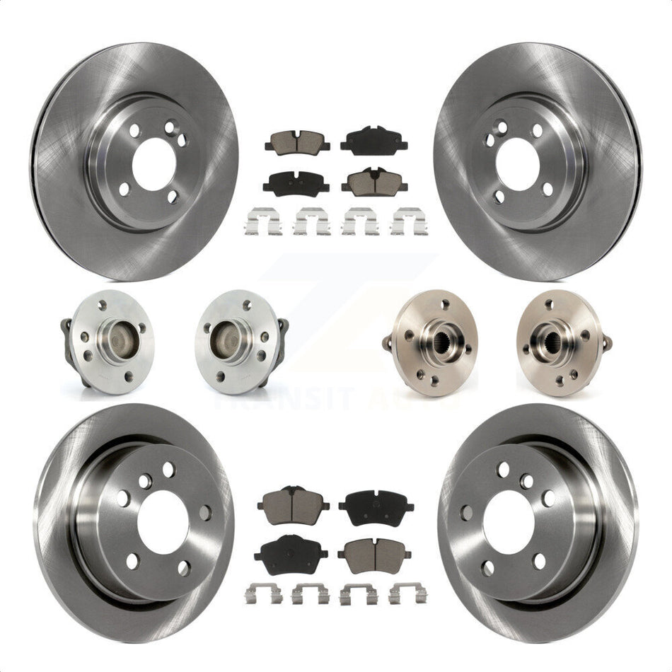Front Rear Hub Bearings Assembly Disc Brake Rotors And Ceramic Pads Kit (10Pc) For 2015 Mini Cooper Convertible with 2.0L 1.5L With 294mm Diameter Rotor 4 Lug Wheels KBB-119013 by Transit Auto