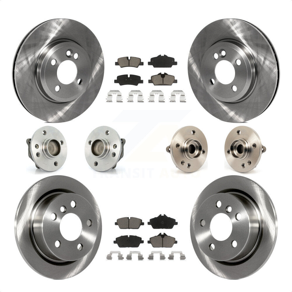Front Rear Hub Bearings Assembly Disc Brake Rotors And Ceramic Pads Kit (10Pc) For 2015 Mini Cooper Convertible with 2.0L 1.5L With 280mm Diameter Rotor 4 Lug Wheels KBB-119014 by Transit Auto