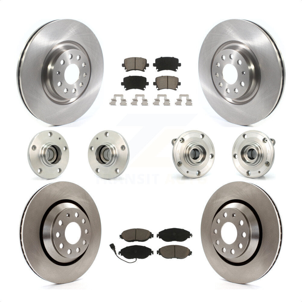 Front Rear Hub Bearings Assembly Disc Brake Rotors And Ceramic Pads Kit (10Pc) For 2016 Volkswagen CC AWD KBB-119161 by Transit Auto