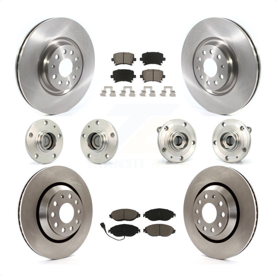 Front Rear Hub Bearings Assembly Disc Brake Rotors And Ceramic Pads Kit (10Pc) For 2016 Volkswagen CC AWD KBB-119161 by Transit Auto
