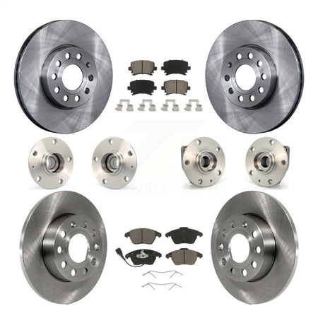 Front Rear Hub Bearings Assembly Disc Brake Rotors And Ceramic Pads Kit (10Pc) For 2006-2009 Volkswagen Rabbit 3 Bolt Mounting Flange KBB-119169 by Transit Auto