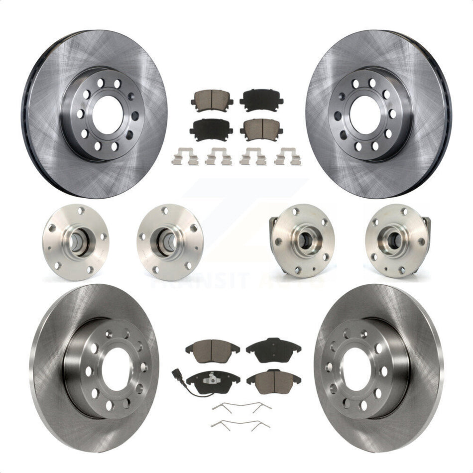 Front Rear Hub Bearings Assembly Disc Brake Rotors And Ceramic Pads Kit (10Pc) For 2006-2009 Volkswagen Rabbit 3 Bolt Mounting Flange KBB-119169 by Transit Auto