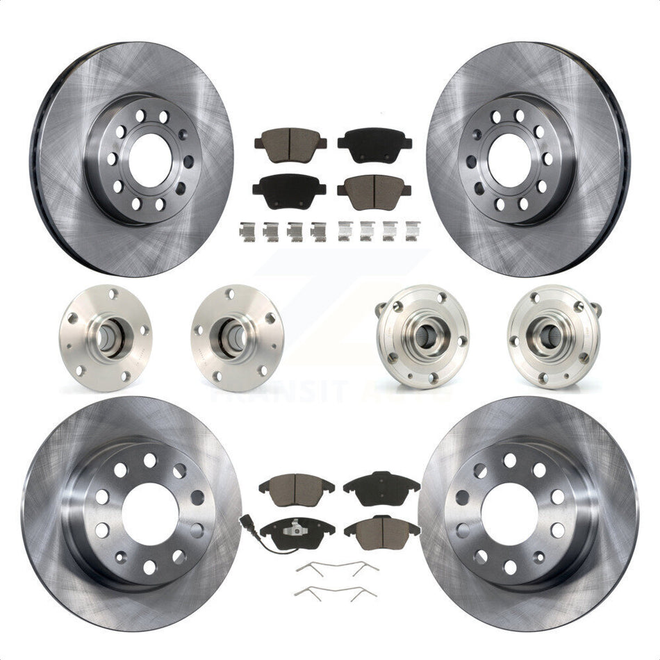 Front Rear Hub Bearings Assembly Disc Brake Rotors And Ceramic Pads Kit (10Pc) For 2013 Volkswagen Beetle 2.5L With 253mm Diameter Rotor KBB-119178 by Transit Auto
