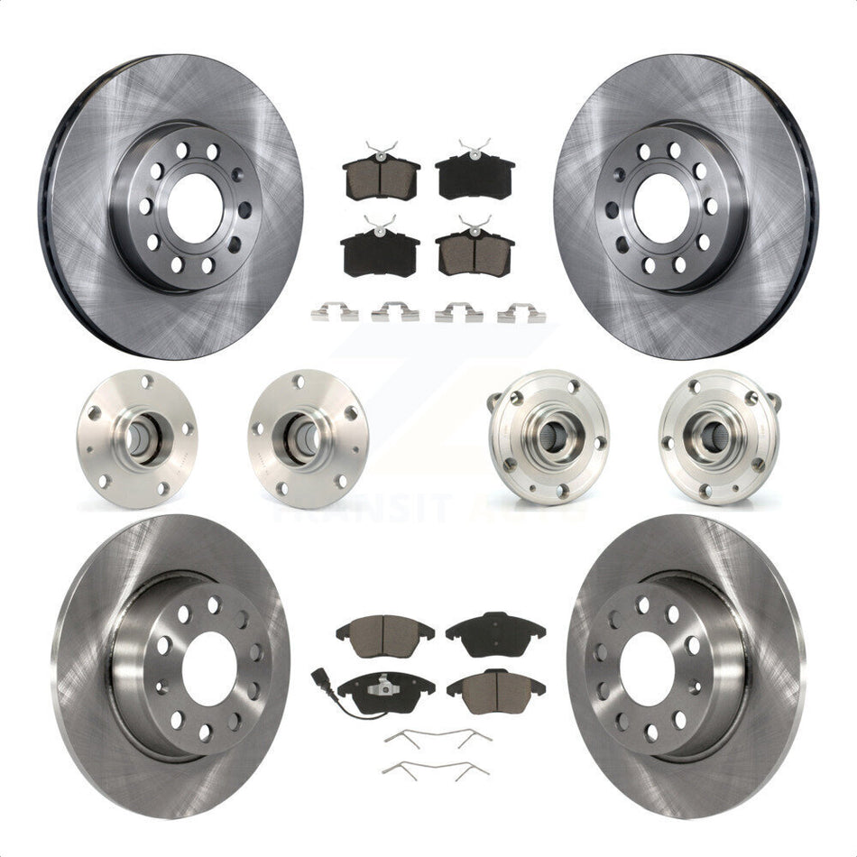 Front Rear Hub Bearings Assembly Disc Brake Rotors And Ceramic Pads Kit (10Pc) For 2014 Volkswagen Beetle Base Highline Comfortline with 2.5L With 272mm Diameter Rotor KBB-119182 by Transit Auto