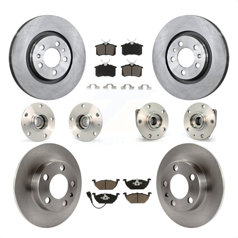 Front Rear Hub Bearings Assembly Disc Brake Rotors And Ceramic Pads Kit (10Pc) For Volkswagen Golf City KBB-119284 by Transit Auto