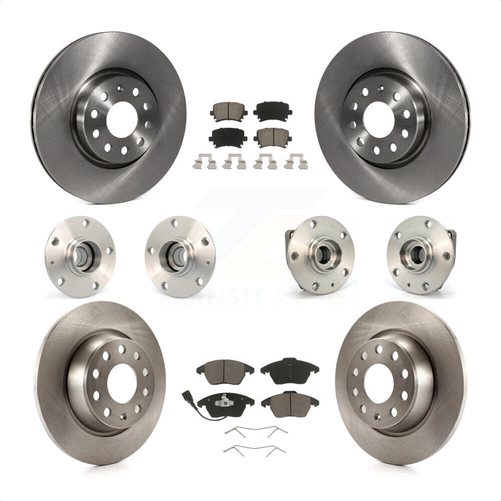Front Rear Hub Bearings Assembly Disc Brake Rotors And Ceramic Pads Kit (10Pc) For 2009 Volkswagen GTI With 282mm Diameter Rotor KBB-119303 by Transit Auto