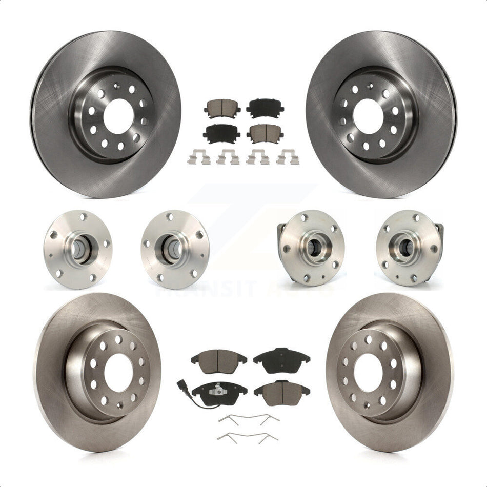 Front Rear Hub Bearings Assembly Disc Brake Rotors And Ceramic Pads Kit (10Pc) For 2009 Volkswagen GTI With 282mm Diameter Rotor KBB-119303 by Transit Auto