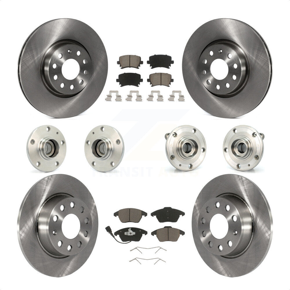 Front Rear Hub Bearings Assembly Disc Brake Rotors And Ceramic Pads Kit (10Pc) For 2011 Volkswagen GTI With 32mm bearing KBB-119305 by Transit Auto