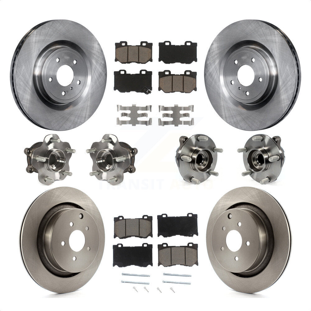 Front Rear Hub Bearings Assembly Disc Brake Rotors And Ceramic Pads Kit (10Pc) For INFINITI Q50 M37 Q70 Q70L QX70 M56 KBB-119345 by Transit Auto