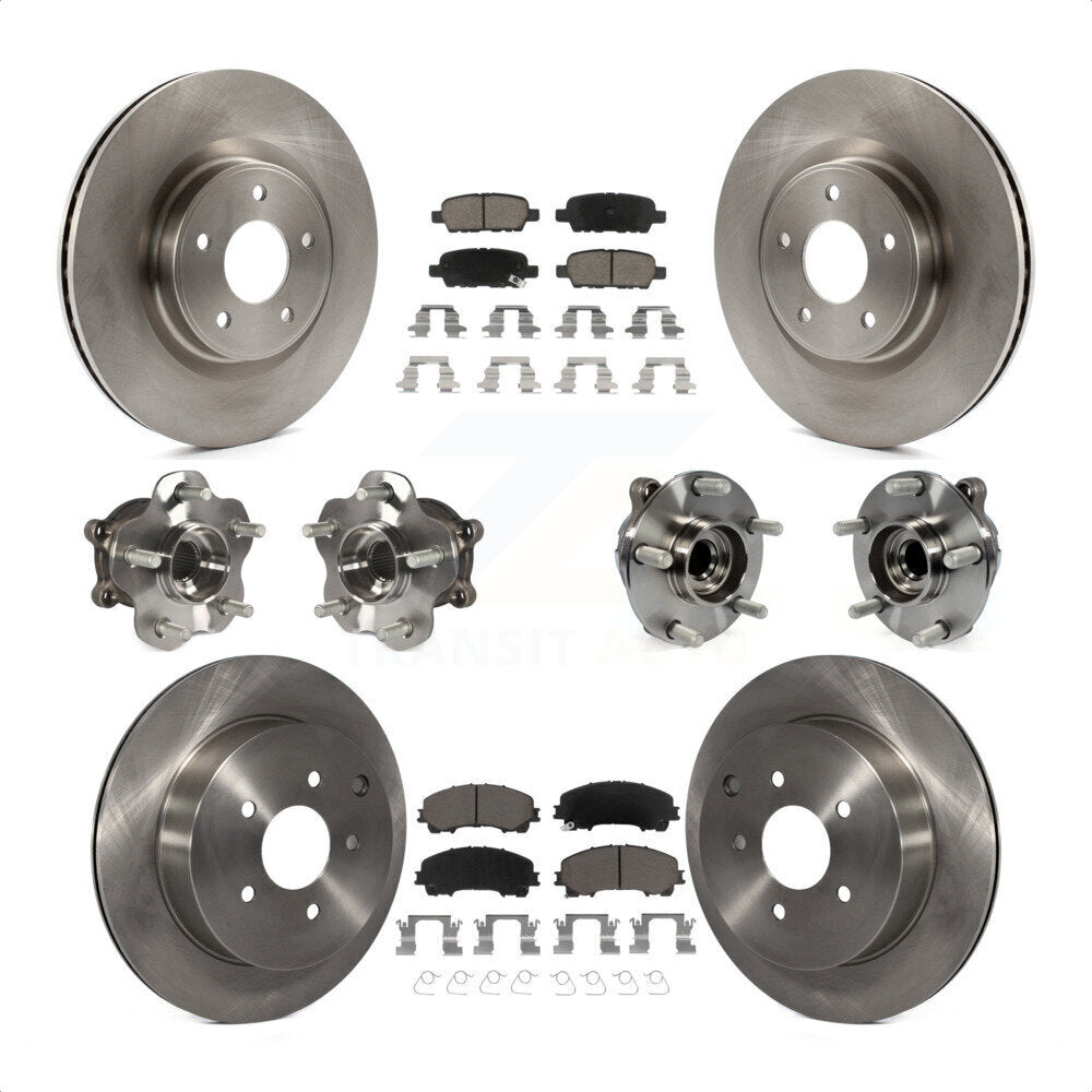 Front Rear Hub Bearings Assembly Disc Brake Rotors And Ceramic Pads Kit (10Pc) For INFINITI Q50 Base Premium with RWD KBB-119347 by Transit Auto
