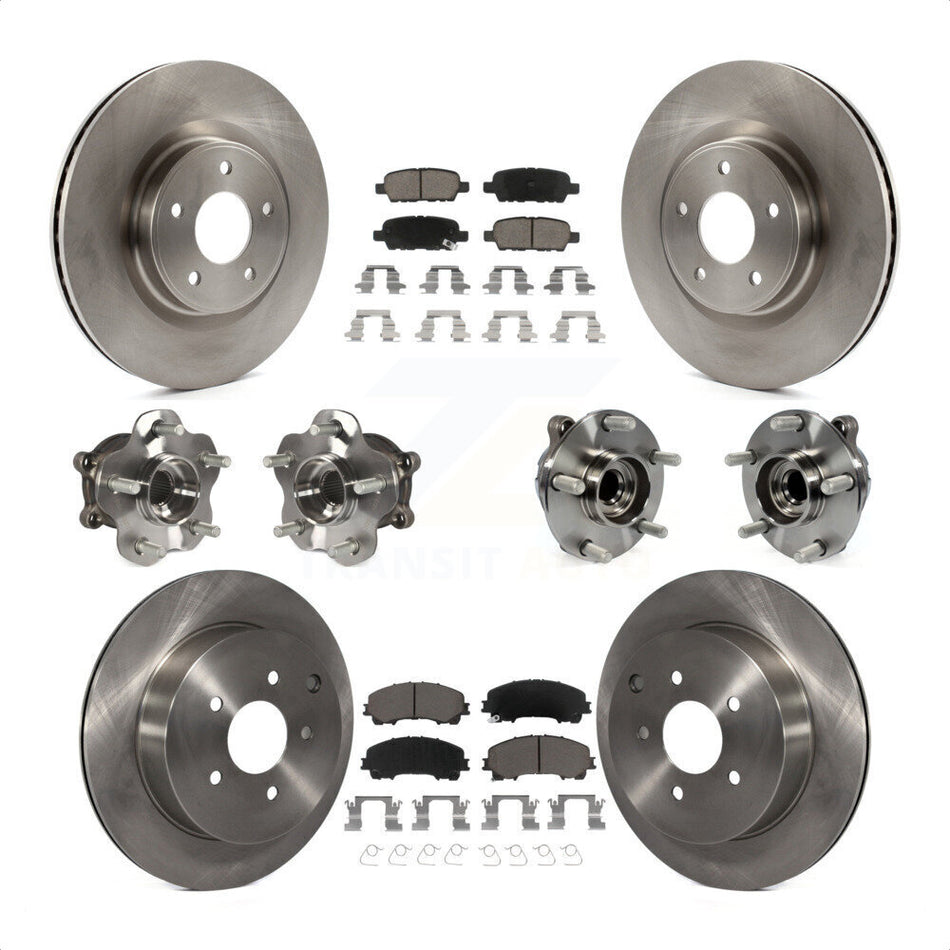 Front Rear Hub Bearings Assembly Disc Brake Rotors And Ceramic Pads Kit (10Pc) For INFINITI Q50 Base Premium with RWD KBB-119347 by Transit Auto