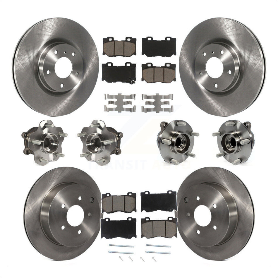 Front Rear Hub Bearings Assembly Disc Brake Rotors And Ceramic Pads Kit (10Pc) For 2017 INFINITI Q70 Hybrid with RWD With Sport Package KBB-119355 by Transit Auto