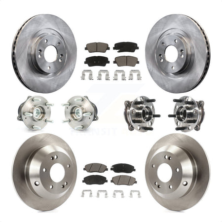 Front Rear Hub Bearings Assembly Disc Brake Rotors And Ceramic Pads Kit (10Pc) For 2015-2016 Hyundai Santa Fe XL FWD with 3.3L KBB-119390 by Transit Auto
