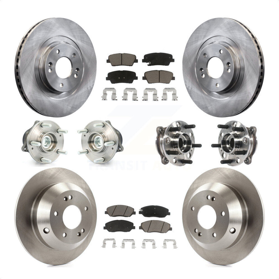 Front Rear Hub Bearings Assembly Disc Brake Rotors And Ceramic Pads Kit (10Pc) For 2015-2016 Hyundai Santa Fe XL FWD with 3.3L KBB-119390 by Transit Auto