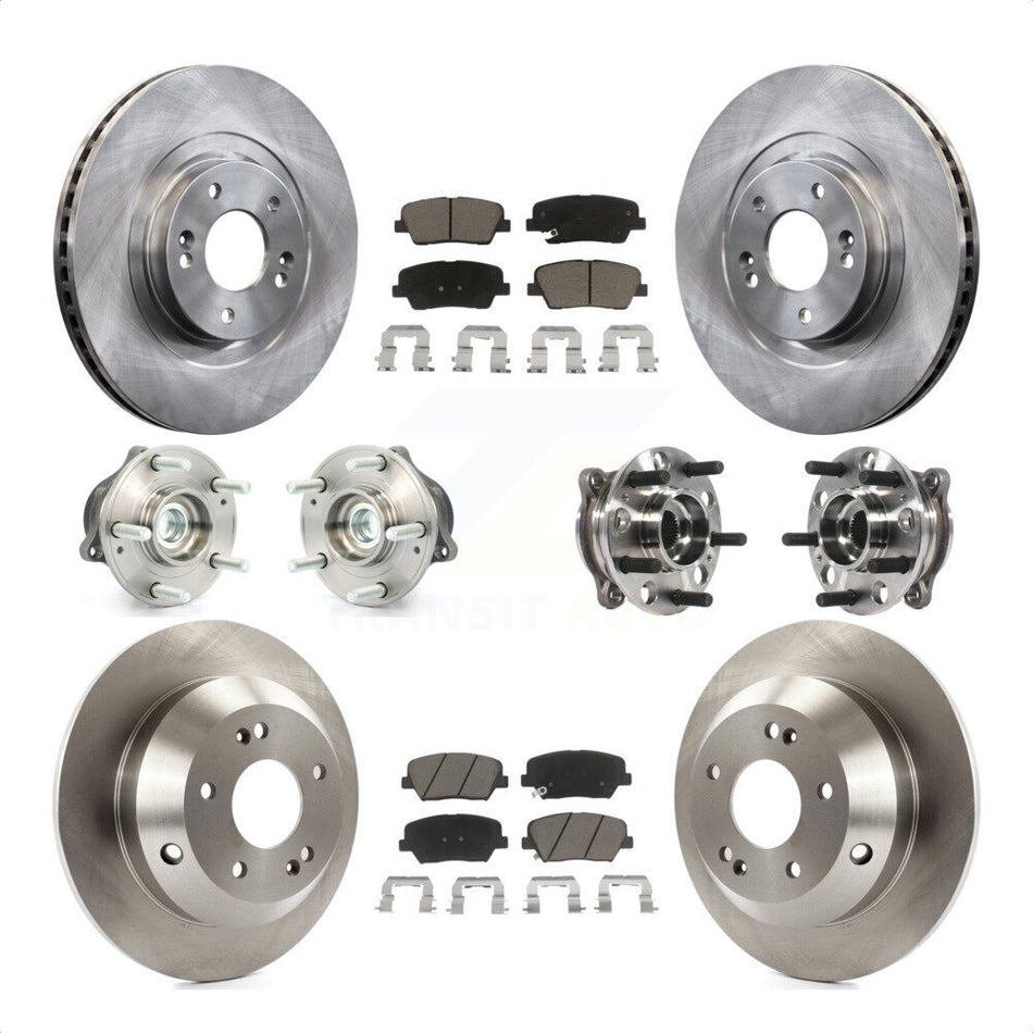 Front Rear Hub Bearings Assembly Disc Brake Rotors And Ceramic Pads Kit (10Pc) For 2015-2016 Hyundai Santa Fe Sport FWD with 2.4L 2.0L KBB-119394 by Transit Auto
