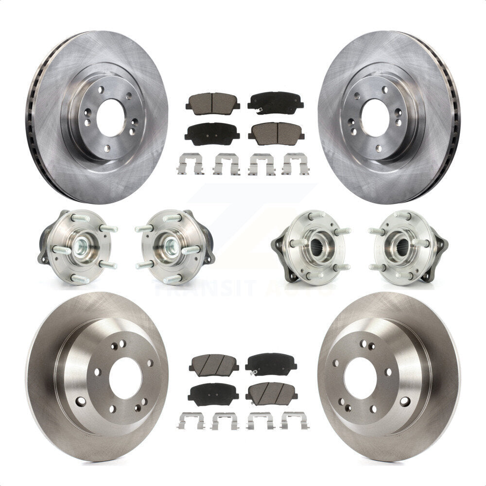 Front Rear Hub Bearings Assembly Disc Brake Rotors And Ceramic Pads Kit (10Pc) For 2013-2014 Hyundai Santa Fe Sport FWD with 2.4L 2.0L KBB-119396 by Transit Auto