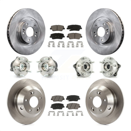 Front Rear Hub Bearings Assembly Disc Brake Rotors And Ceramic Pads Kit (10Pc) For 2013-2014 Hyundai Santa Fe Sport FWD with 2.4L 2.0L KBB-119396 by Transit Auto