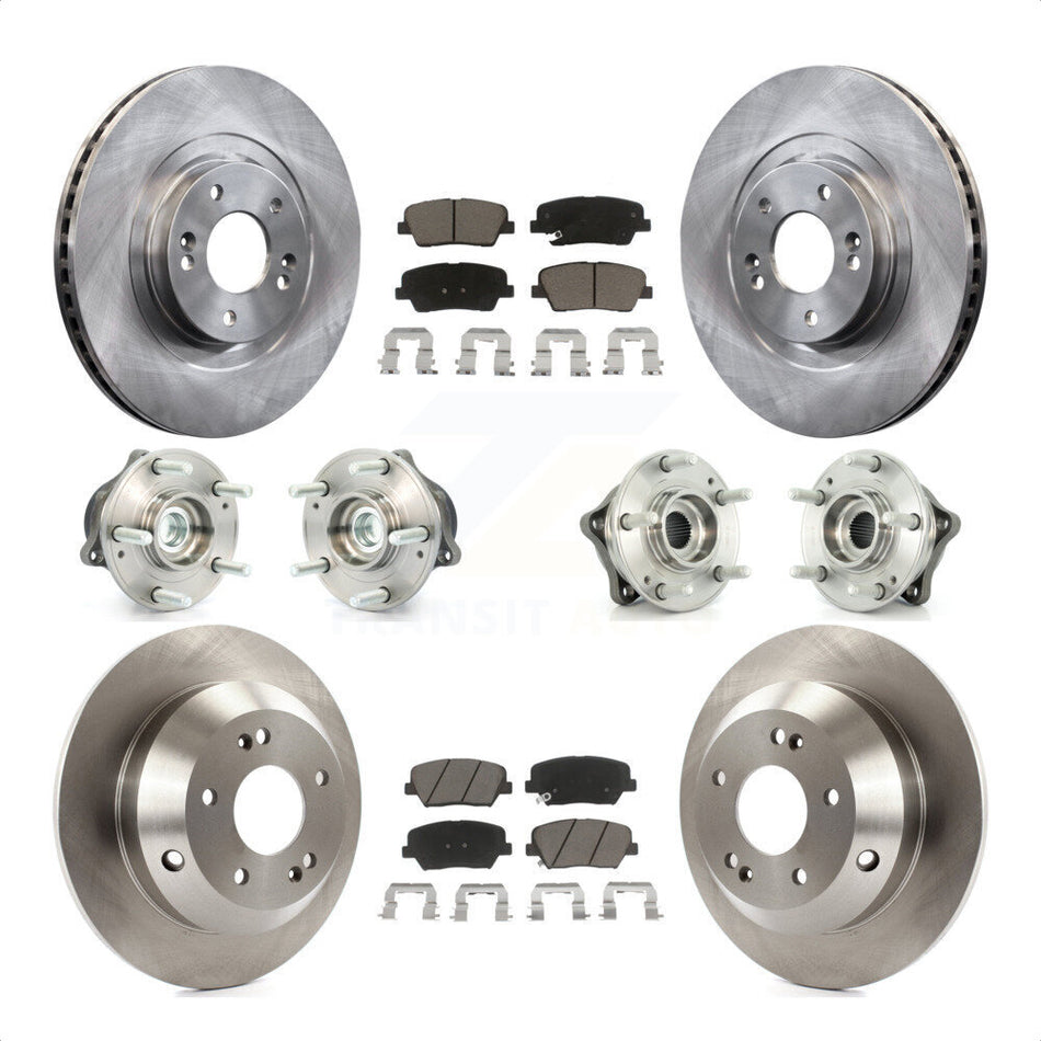 Front Rear Hub Bearings Assembly Disc Brake Rotors And Ceramic Pads Kit (10Pc) For 2013-2014 Hyundai Santa Fe Sport FWD with 2.4L 2.0L KBB-119396 by Transit Auto