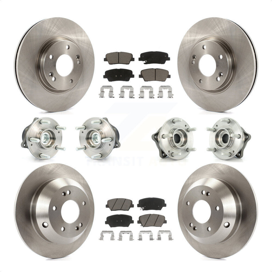 Front Rear Hub Bearings Assembly Disc Brake Rotors And Ceramic Pads Kit (10Pc) For Kia Sorento Hyundai Santa Fe With ABS Brakes FWD KBB-119462 by Transit Auto